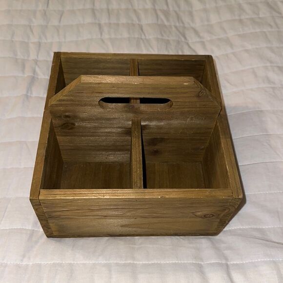 Vintage Handmade Brown Four Wine Bottle Storage Caddy - Picture 2 of 8